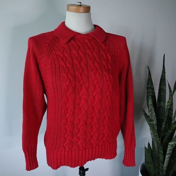 Illustrations Vintage Red Collared Knit Sweater Size Medium - Picture 2 of 7